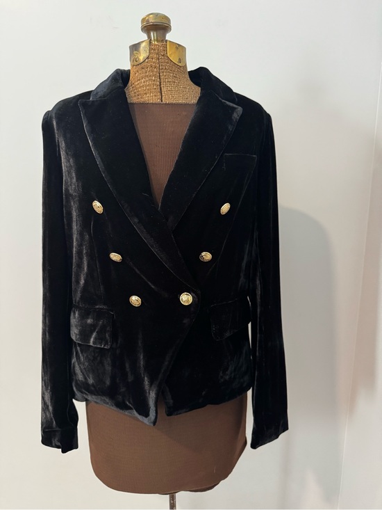 Rachel Zoe Jackets & Blazers - Rachel Zoe Black Velvet Double Breasted Gold Button Blazer Medium